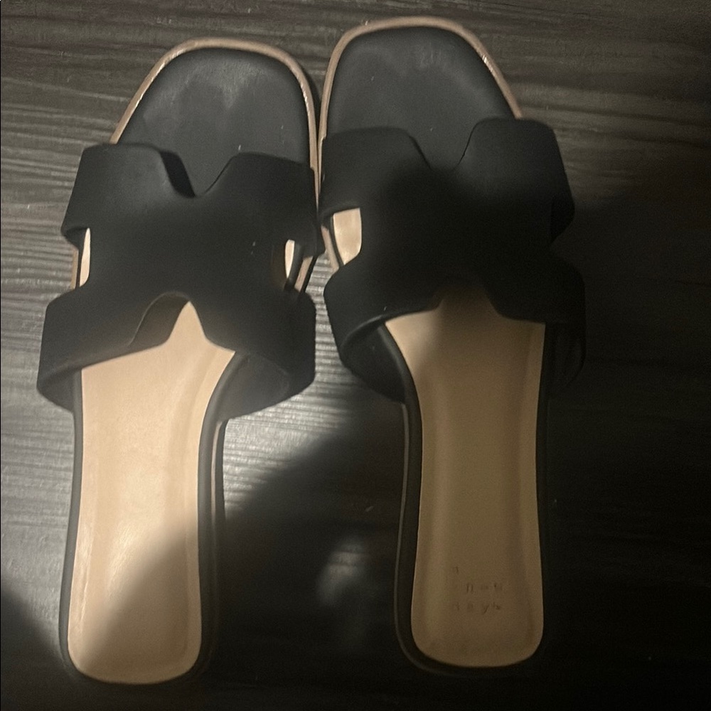 A New Day Black Slide Sandals with H-Shaped Strap